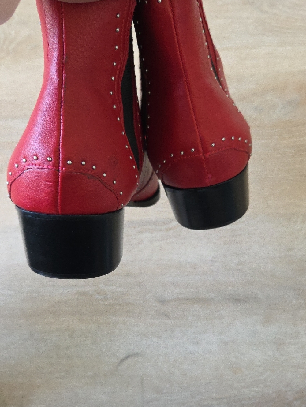 Shoe Cult By Nasty Gal Red Western-Style Silver Stud Pointed Ankle Boots Size 10 - Picture 5 of 8